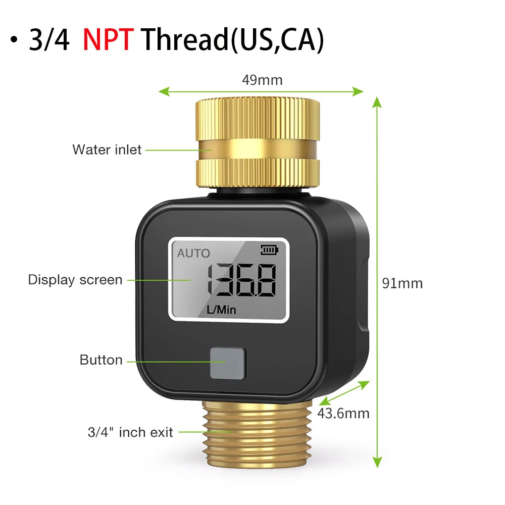 SGS05 LCD Digital Water Flow Meter &ndash; High Accuracy IPX5 US version (Brass2)