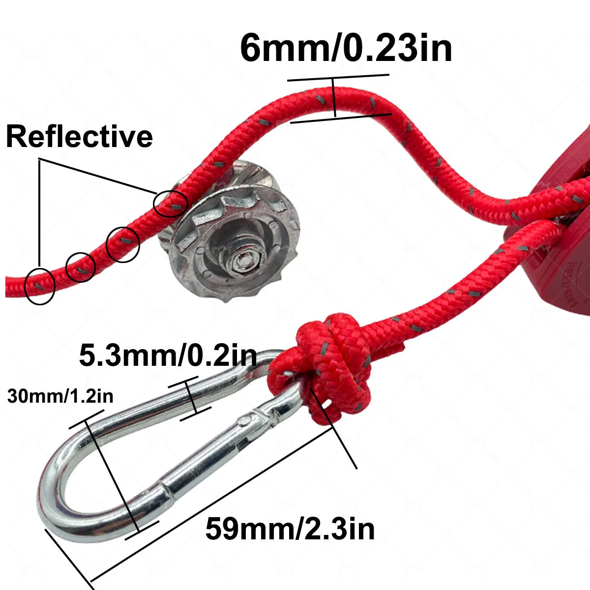 6mm Reflective Camping Tent Tie Down Rope with Pulley and Buckle