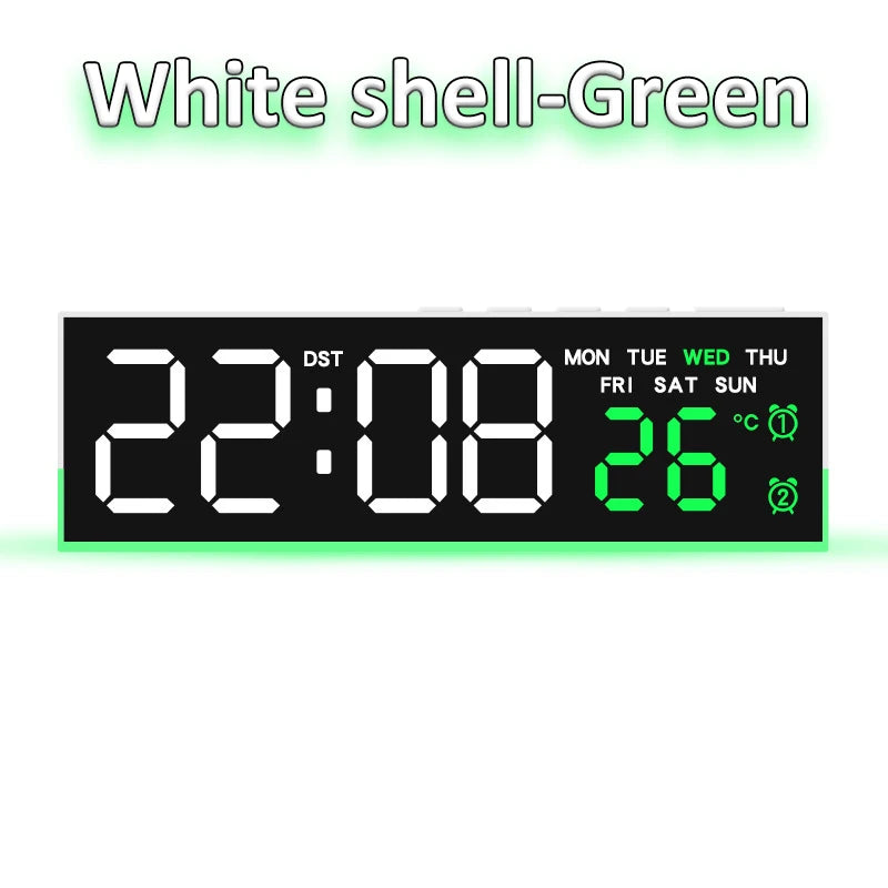 Digital LED Alarm Clock &ndash; Dual Alarm with Mood Lighting White shell Green