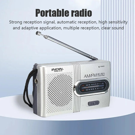 BC-R21 Portable AM/FM Radio with Built-In Speaker and Headphone Compatibility