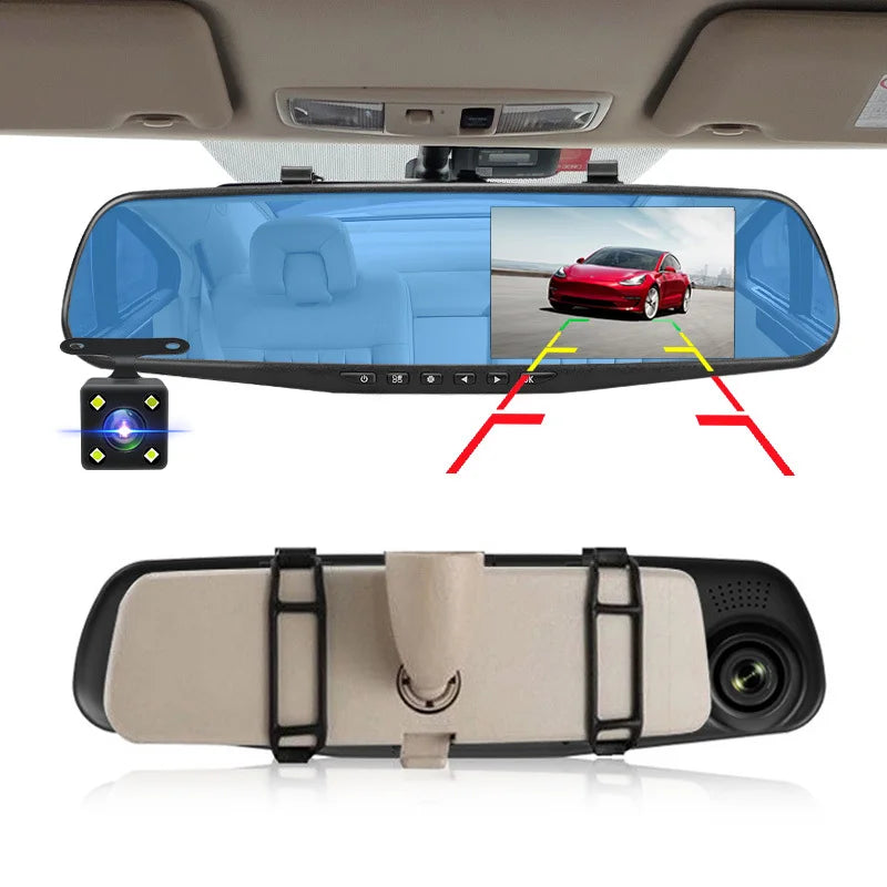 Dashcam Camera 24H Front Rear 1080P Mirror - 4.3 Inch DVR