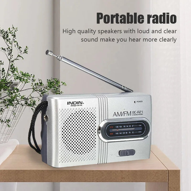 BC-R21 Portable AM/FM Radio with Built-In Speaker and Headphone Compatibility
