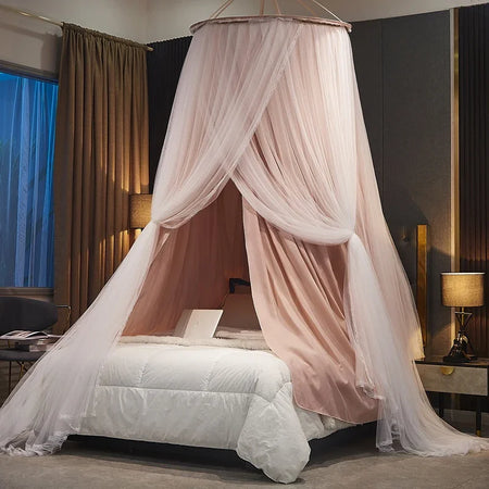 Hanging Dome Mosquito Net Bed Canopy - Double Layer Shield Bed curtain-Pink / Diameter 1m H 2.8m
