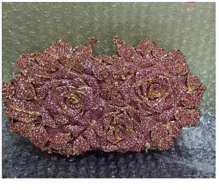 Elegant Golden Silver Crystal Minaudiere Clutch Bag for Women pink