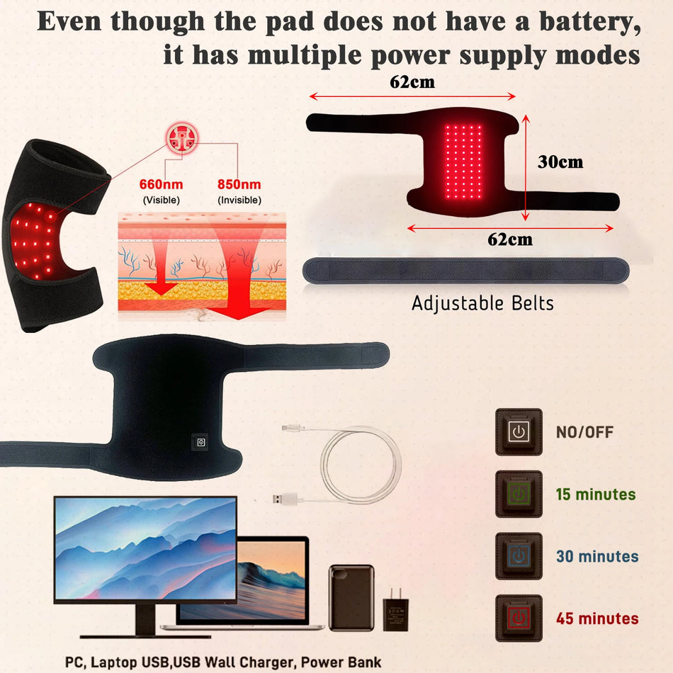 Κόκκινη Θεραπεία Φωτός Μαξιλάρι Γόνατος Με Υπέρυθρες LED Για Ανακούφιση Πόνου, Φορητή Χρήση Στο Σπίτι