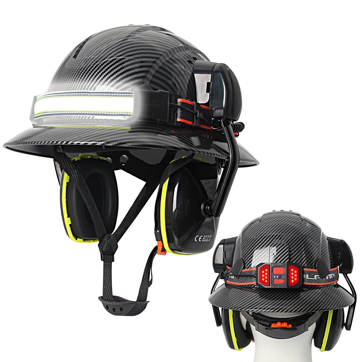 CE Full-Brim Hard Hat - Lightweight Safety Headgear Bright Black