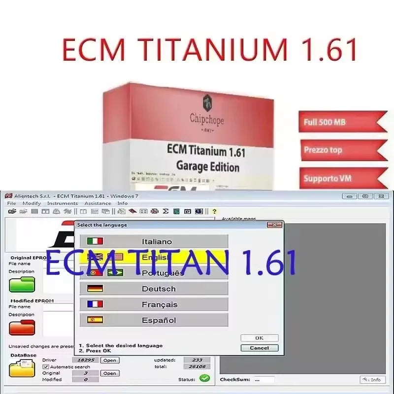 ECM Titanium 1.61 ECU Tool с 26,000 Drivers, Windows 10 Compatible