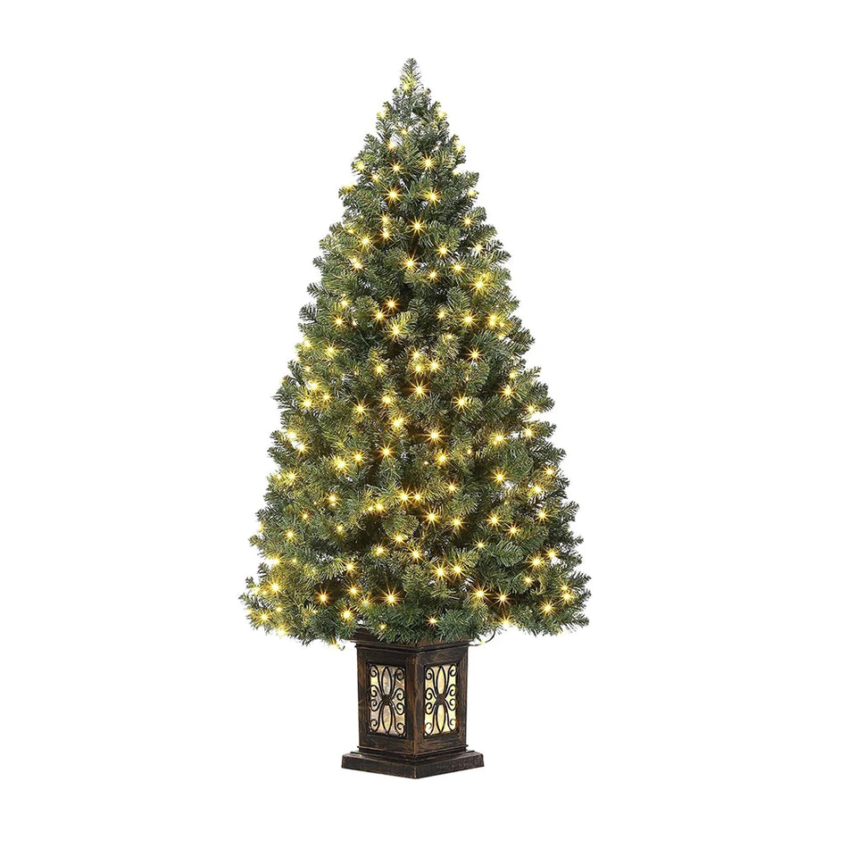 4.5FT Flocked Christmas Tree with 300 LED Lights, Berry Clusters, Artificial Holiday Tree for Christmas Decor