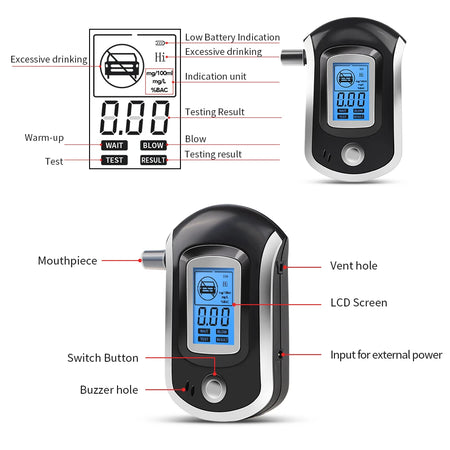AT6000 Digital Alcohol Tester &ndash; Clear LCD Screen Display