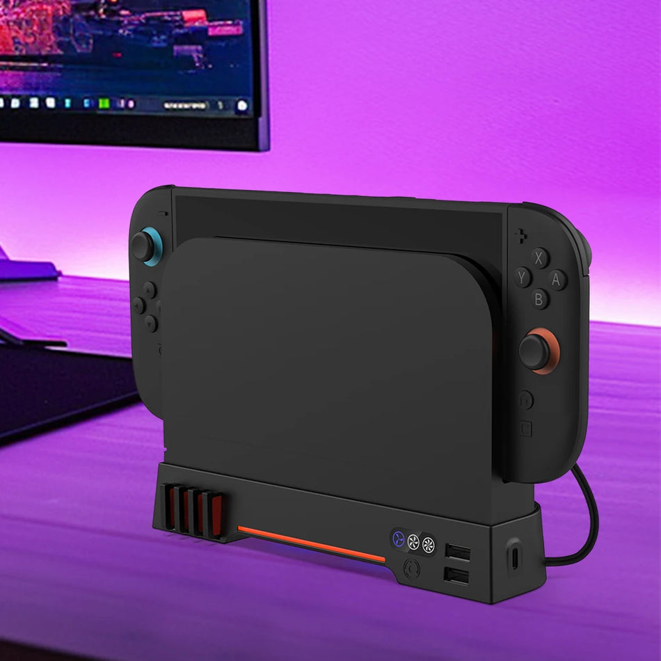 Base de enfriamiento dual con ventilador RGB para Nintendo Switch 8 ranuras