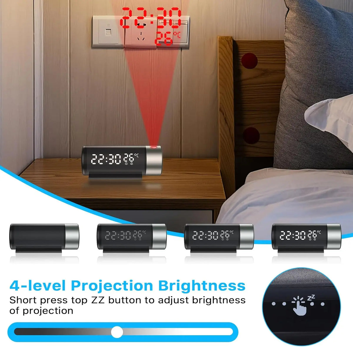 Smart LED Projection Alarm Clock &ndash; 180&deg; Ceiling Display