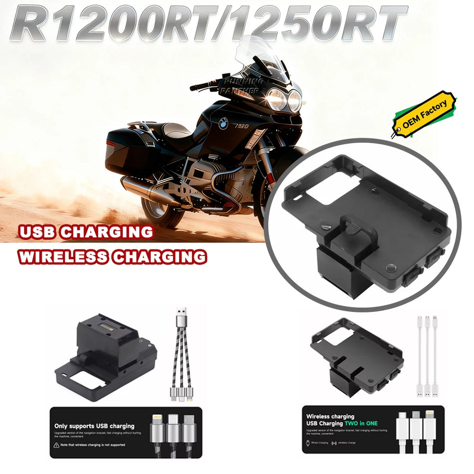 Motosikla telefona turētājs CNC ABS plastmasā ar bezvadu uzlādi BMW R1250RT modelim