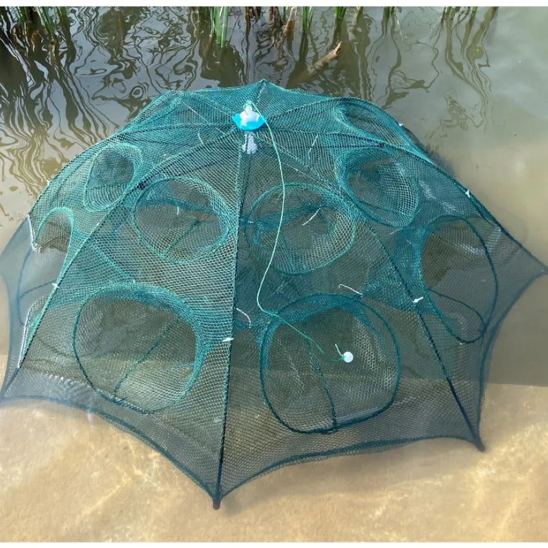 Portable Fishing Net: Foldable Nylon Fish Trap with 24 Holes