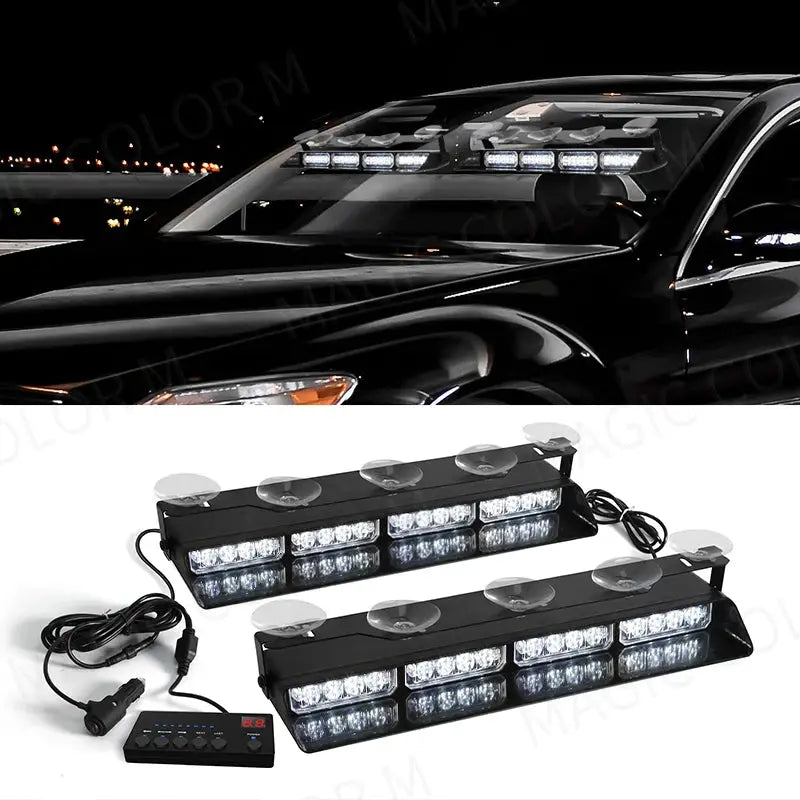 2-in-1 32 LED Car Strobe Lights For Emergency Flash Warning Lamp Windshield Bar Red Blue Amber White Waterproof Auto Assembly by InterCyprus Trading Ltd