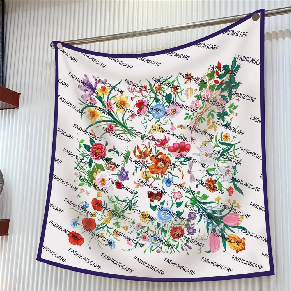 Pobing Silk Scarf &ndash; Elegant Floral Print Design ML0050 / 90CM x 90CM / CHINA