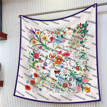 Pobing Silk Scarf &ndash; Elegant Floral Print Design ML0050 / 90CM x 90CM / CHINA