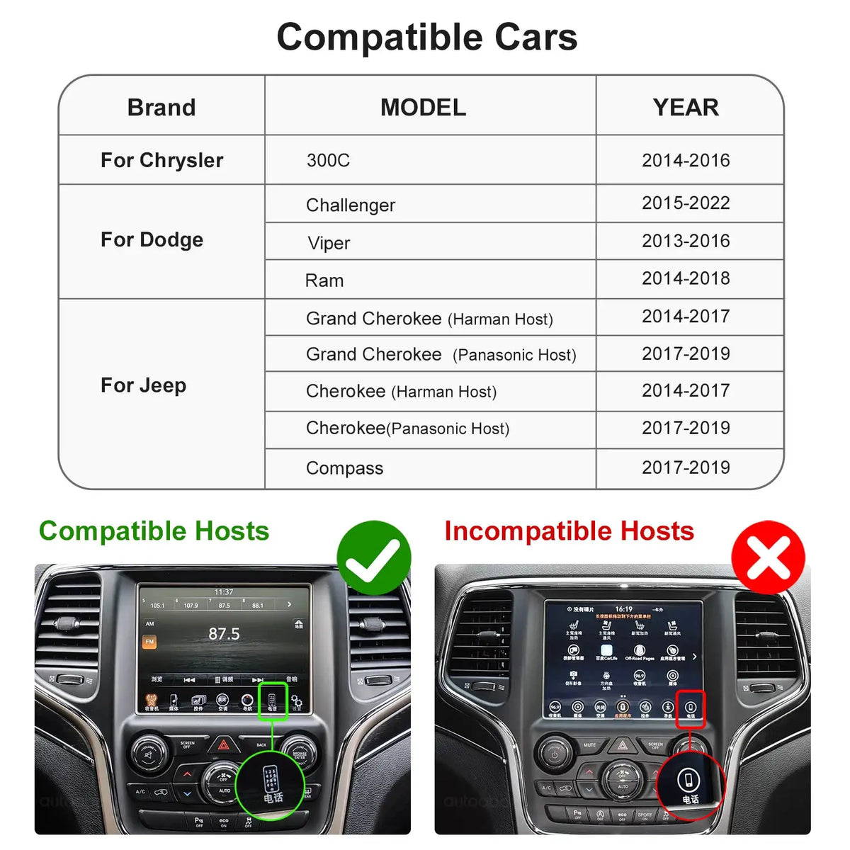 AUTOABC New Upgrade Wireless CarPlay Android Auto For Dodge Challenger Chrysler 300C Jeep 2014-2019 Year MuItimedia Decoder Box by InterCyprus Trading Ltd