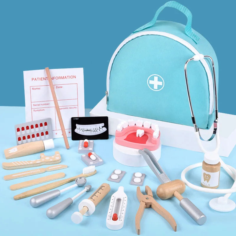 Wooden Doctor Pretend Play Toy Set For Children Dental Kit