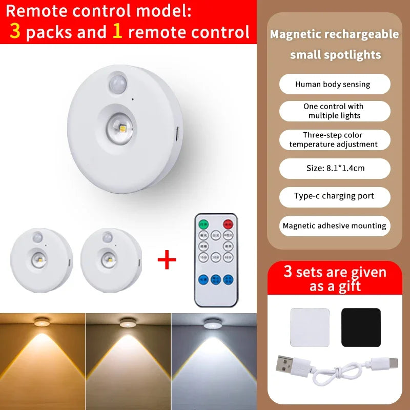 PIR Motion Sensor LED Cabinet Light - Dimmable Night Light 3Lamp With RC / CHINA