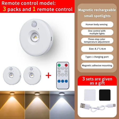 PIR Motion Sensor LED Cabinet Light - Dimmable Night Light 3Lamp With RC / CHINA