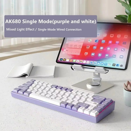 AK680 68-Key Mechanical Keyboard - Hot Swappable RGB Purple and White