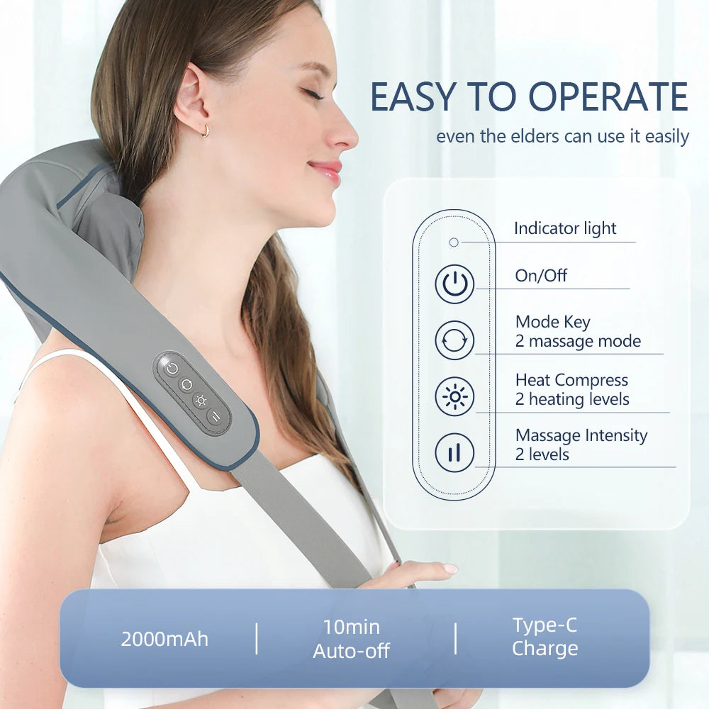 Foreverlily 26W Neck And Shoulder Massager &ndash; Powerful Wireless Kneading Comfort