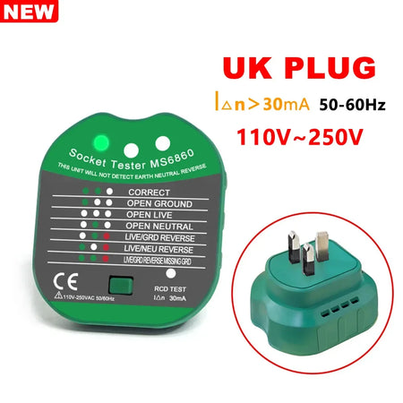 Socket Tester MS6860 &ndash; Accurate RCD and Wiring Status Detection MS6860 UK 30mA / CHINA