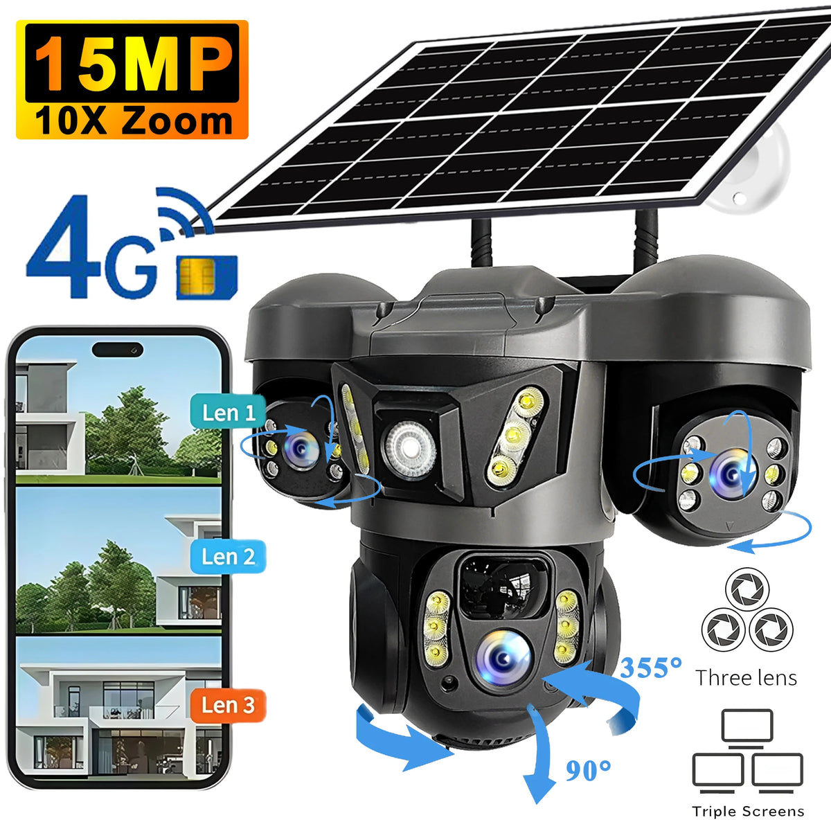V380 Pro 15MP Solar Camera Three Lens Audio Outdoor IP66 V380 Pro 15MP Solar Camera Three Lens Audio Outdoor IP66