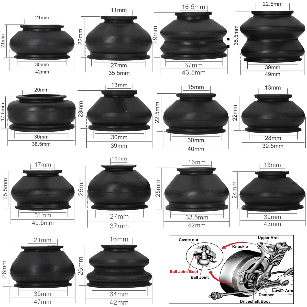 14x Multipack Universal Car Suspension Steering Ball Joint Rubber Dust Boot Cover Track Tie Turn Rods Ends Set Parts Accessories by InterCyprus Trading Ltd