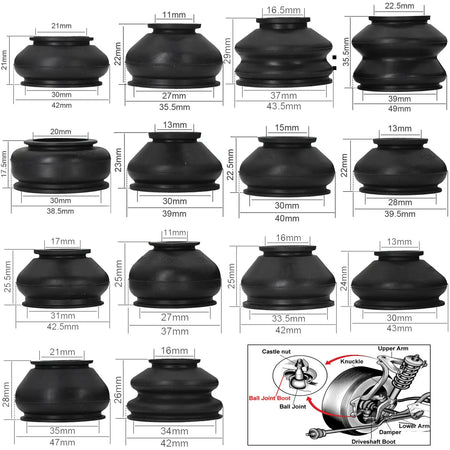 14x Multipack Universal Car Suspension Steering Ball Joint Rubber Dust Boot Cover Track Tie Turn Rods Ends Set Parts Accessories by InterCyprus Trading Ltd