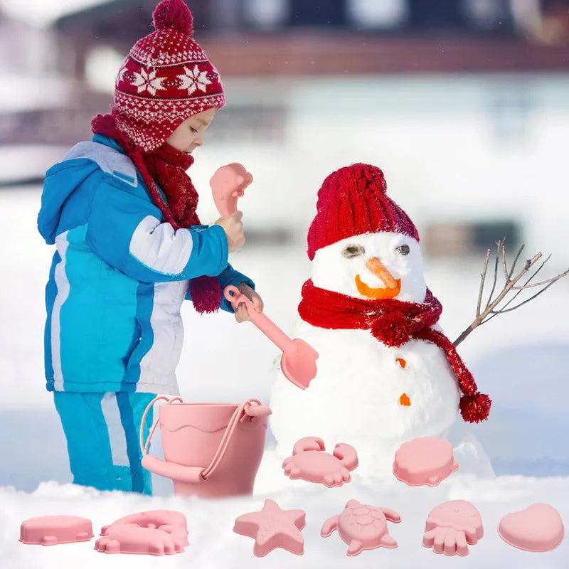 Silicone Beach Toy Set for Kids - 8 Piece Sand Play Set with Bucket and Fun Accessories for Outdoor Fun