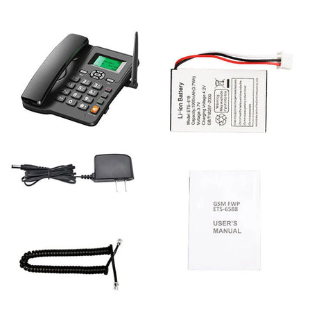 Cordless Phone with Dual SIM 2G, GSM Support, Antenna, Radio, Alarm black