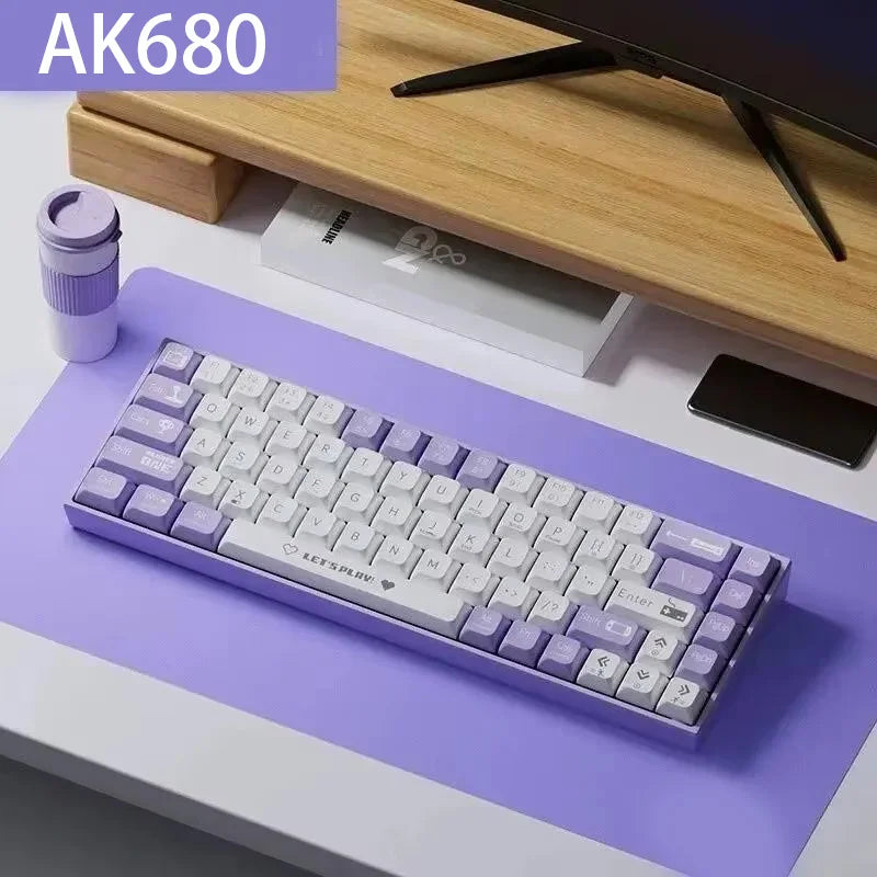 AK680 Mechanical Keyboard - 65 Percent Hot Swap Bluetooth Purple and White