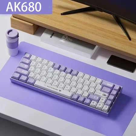 AK680 Mechanical Keyboard - 65 Percent Hot Swap Bluetooth Purple and White