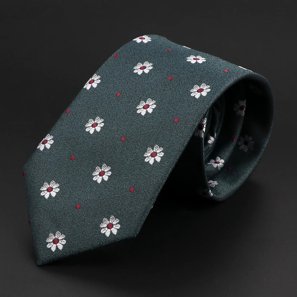 Dark Green Striped Floral Paisley Slim Necktie for Men 24