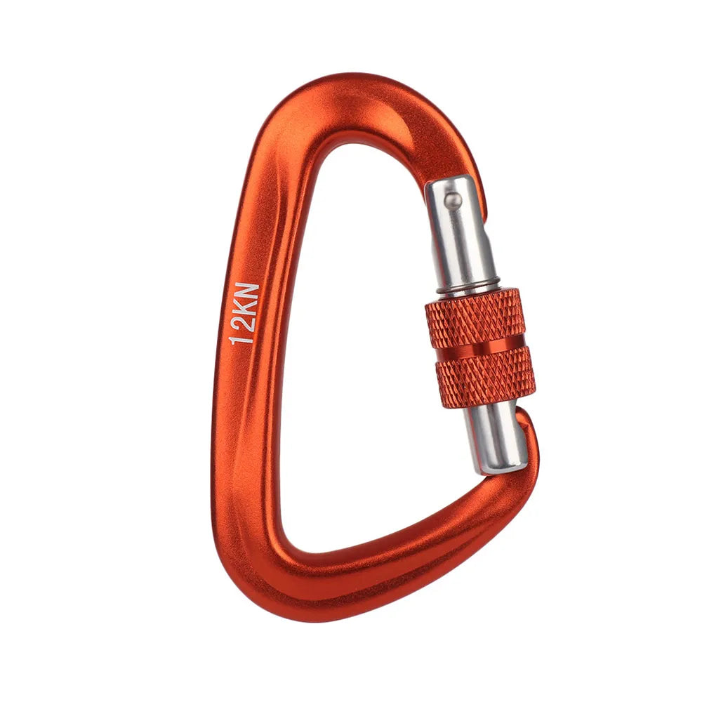 12KN 7075 Outdoor Climbing Equipment Buckle Climbing Carabiner D Shape Quickdraws Professional Climbing Buckle Lock Safety Lock Orange-12KN