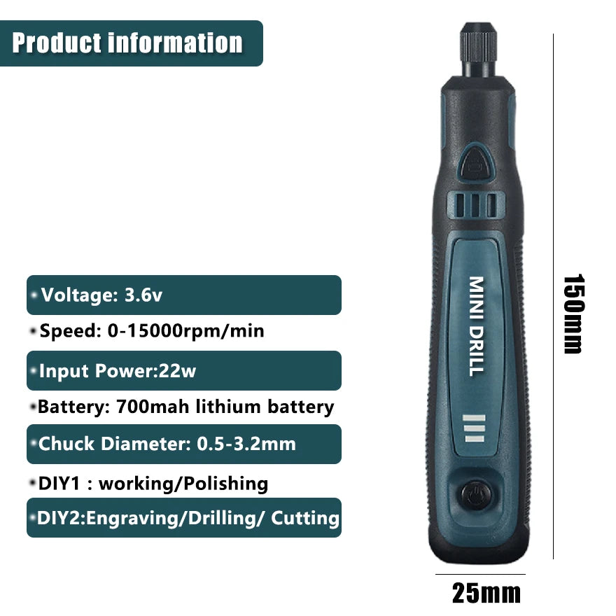 DONUMEH Cordless Mini Electric Engraver and Grinder with 3-Speed Control