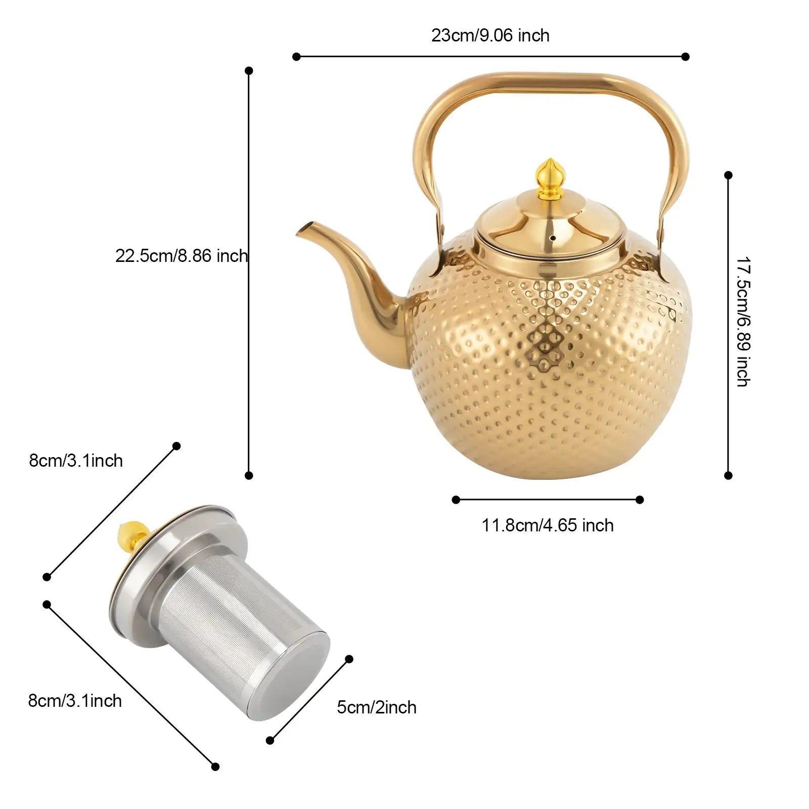 2L Hammered Spherical Kettle &ndash; Gas Stove Compatible Gold / GERMANY