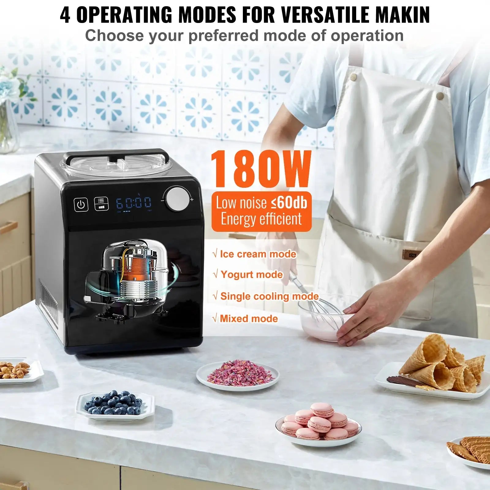 Upright Ice Cream Maker Built In Compressor 2 Quart