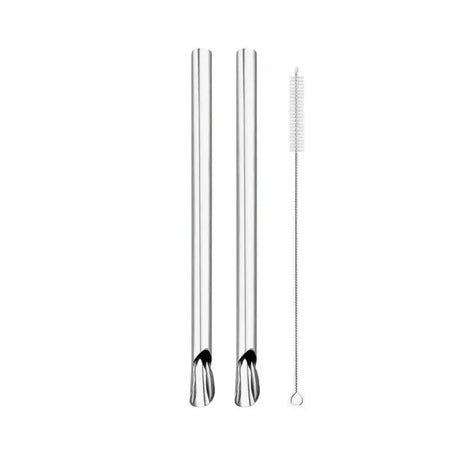 Straw Spoon Set &ndash; Reusable Stainless Steel for Smoothies and Milkshakes 2Pcs Silver