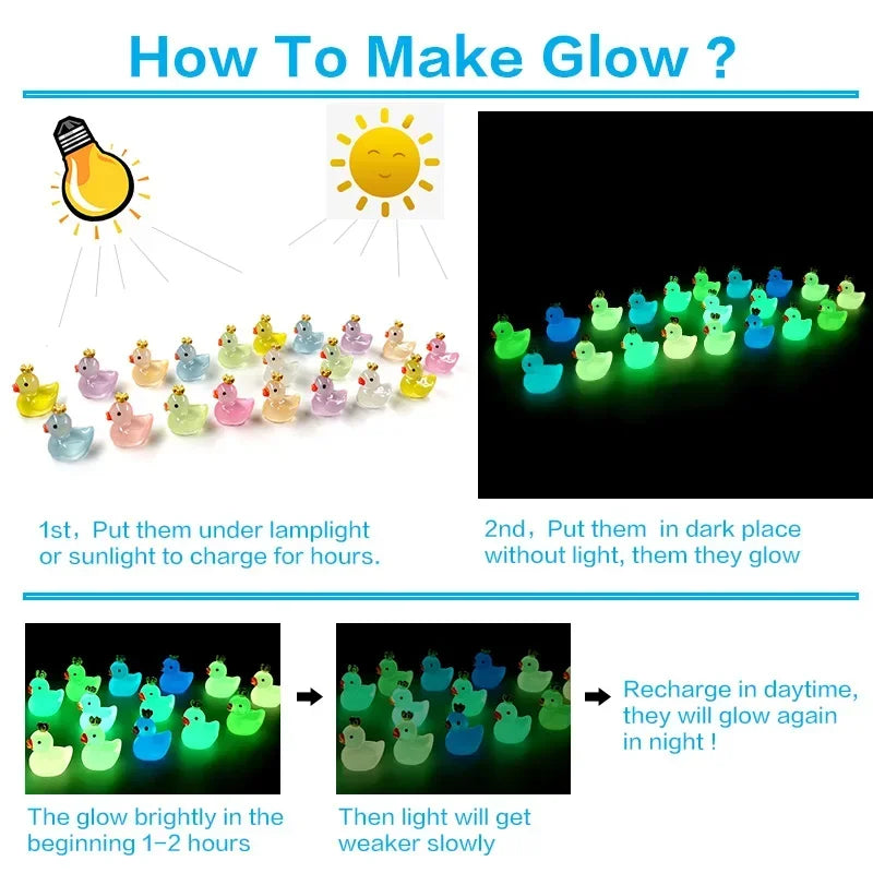 50PCS Luminous Mini Ducks - Glow in the Dark Fairy Garden Accessories