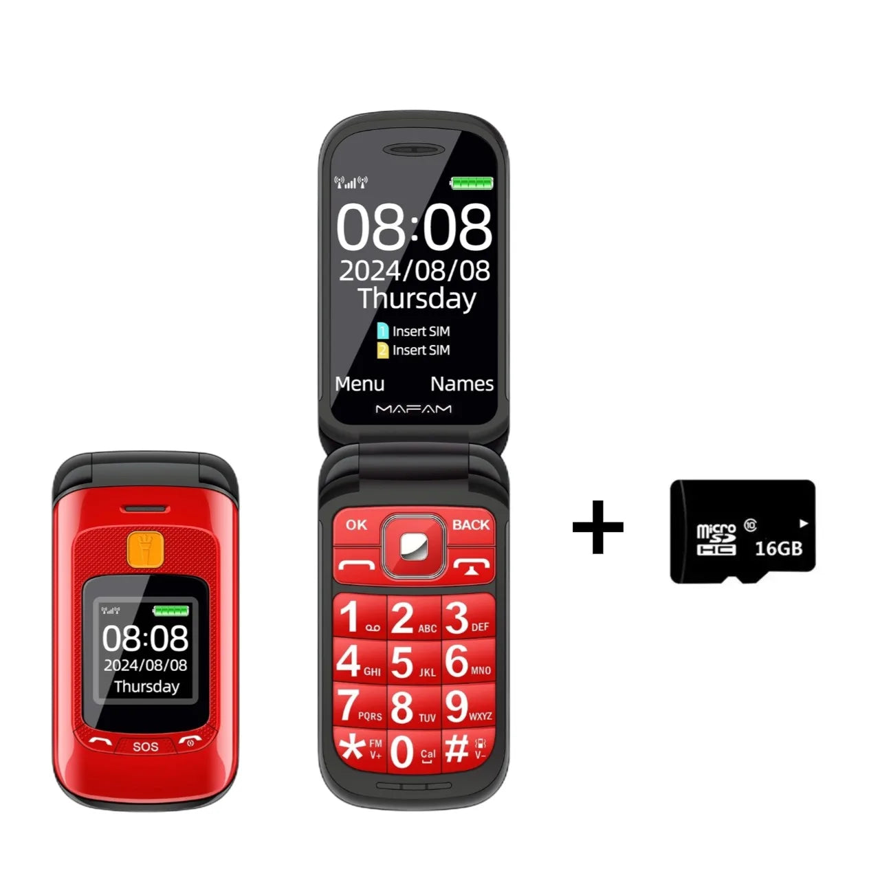 Senior Flip Dual Display Phone For Elderly &ndash; Large Keys F899Red16G / Standard