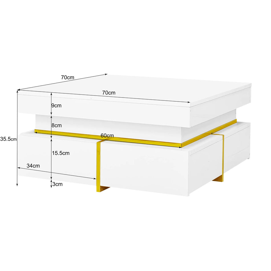 Tavolino da caffè lucido con cassetti e accenti dorati