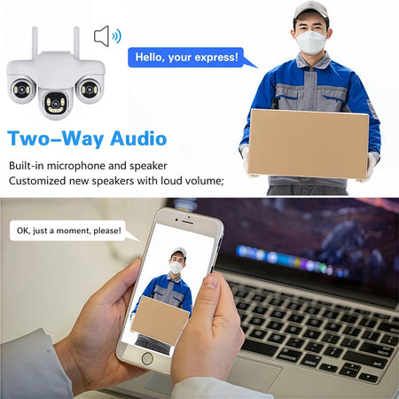 15MP WiFi Camera Outdoor HD Three Lens Three Screen PTZ IP Cam Human Auto Tracking Waterproof Smart Security Surveillance CCTV