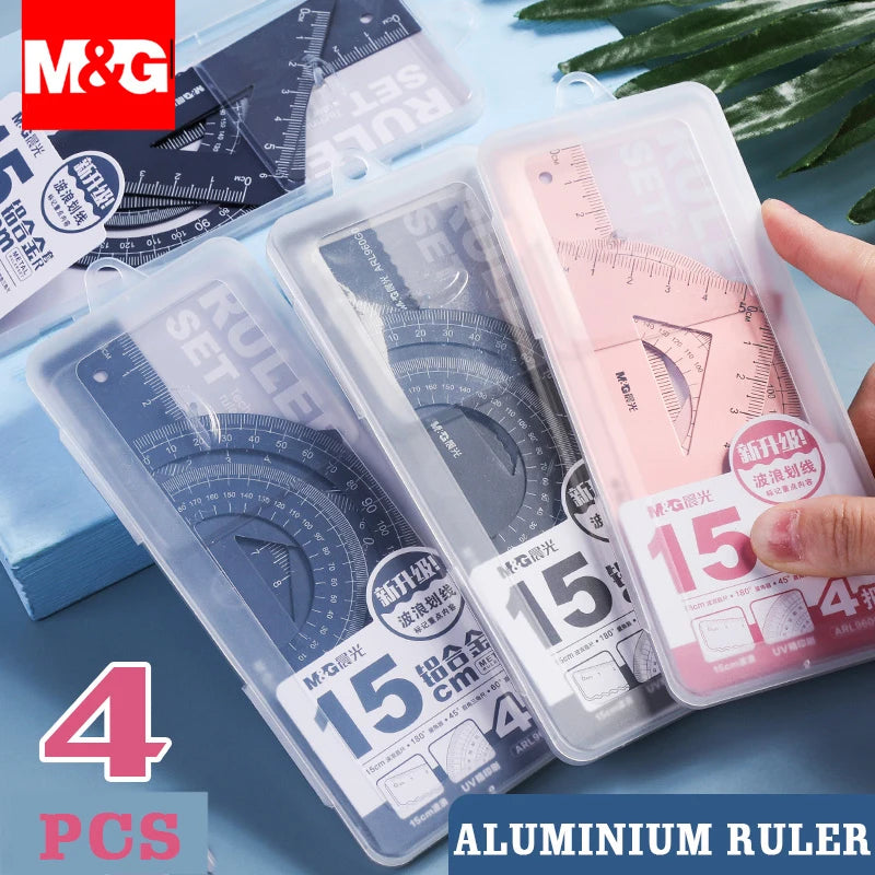 M&amp;G Aluminium Maths Drawing Set - Black/Blue/Pink/Grey