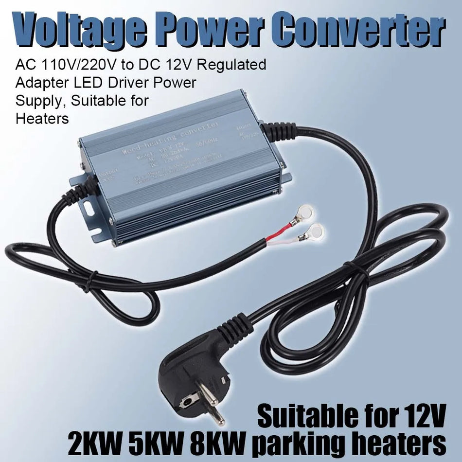Universal AC to DC 12V Converter 20A for Parking Heaters Plug Cable Included