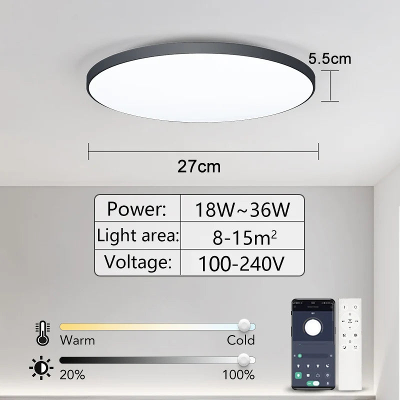MARPOU Smart ceiling lamp led lamp for bedroom ceiling lights with Remote control Dimmable led lights for room Living room Black 36W