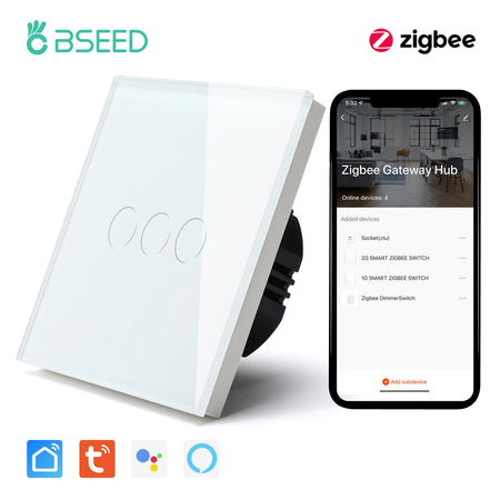BSEED Zigbee 1 2 3 Gang 1 Way Smart Switch &ndash; Google Home White 3 Gang / CHINA / EU standard