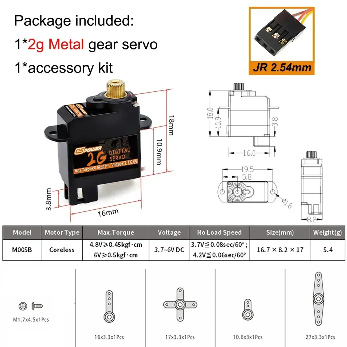 DSPOWER Micro Servo &ndash; Precision Performance for RC Vehicles 2G M005B JR2.54