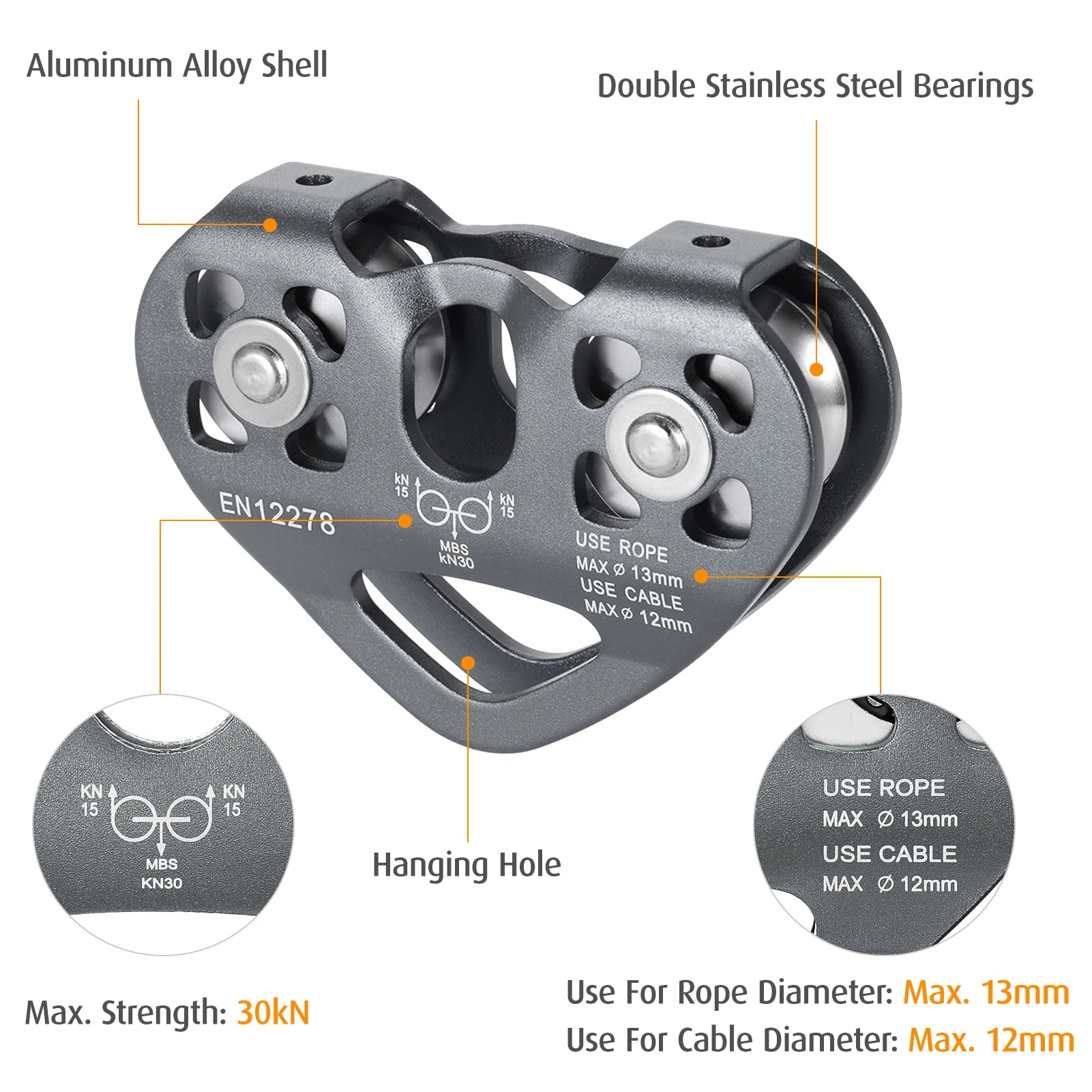 Lixada 30KN Climbing Pulley Aluminum Alloy - Fast Speed